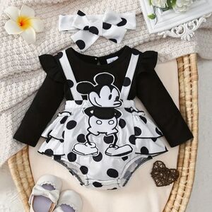 Adorable Girl's 2PC Cartoon Mouse Polkadot Set